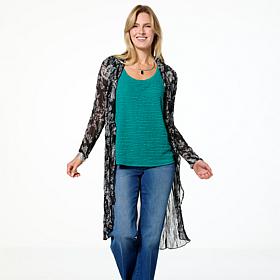 Colleen Lopez Printed Crinkled Tie-Front Duster