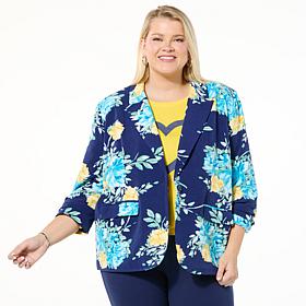 Colleen Lopez Printed Woven Blazer with Scrunched Sleeves