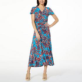 Colleen Lopez Ruched Flutter-Sleeve Dress