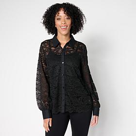 Colleen Lopez Woven Lace Button-Front Shirt