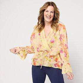 Colleen Lopez Woven Ruffle Front Surplice Blouse