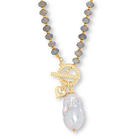 Connie Craig Beaded Cultured Pearl and Gem Heart Charm Necklace