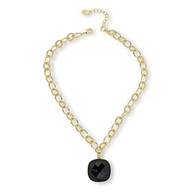 Connie Craig Carroll Jewelry Fern Square Black Agate Pendant Necklace