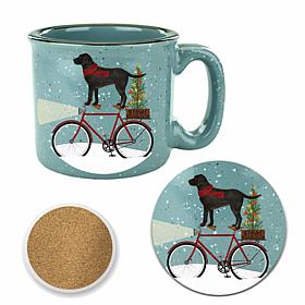 Courtside Market Black Lab on Bike 15oz Cozy Mug & Coaster Set