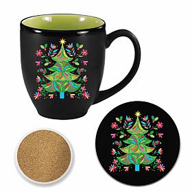 Courtside Market Christmas Tree 16 oz. Bistro Mug and Coaster Set