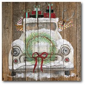 Courtside Market Christmas Truck 14" x 14" Wood Art