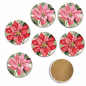 Courtside Market Pink & Red Flowers 6-piece Ceramic Coaster Set