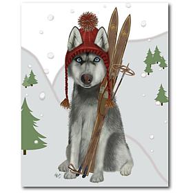 Courtside Market Skiing Siberian Husky 16x20 Canvas Wall Art
