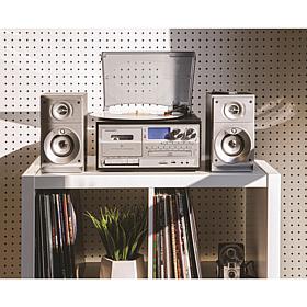 Crosley Eclipse Black Turntable with Cassette Player, Radio & Speakers