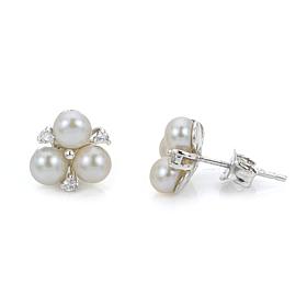 Cultured Freshwater Pearl and White Sapphire Cluster Stud Earrings