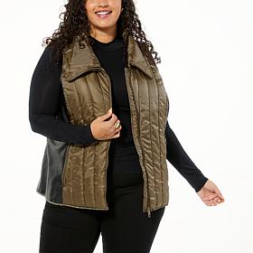 Curations x Nicole Hickl Quilted Puffer Vest with Faux Leather Detail