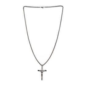 Dante Men's Stainless Steel Crucifix Cross Necklace with Black CZ