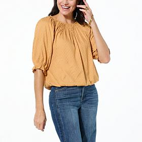 Democracy Smocked Bubble Hem Woven Top