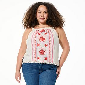 Democracy Woven Embroidered Square Neck Tank