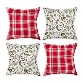 Design Imports Asst Holiday Sprig/Plaid Pillow Covers - Set of 4