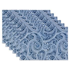 Design Imports Blue Paisley Print Outdoor Reversible Placemat Set of 6