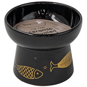 DexyPaws Elevated Ceramic Cat Bowl - Black & Gold Fish