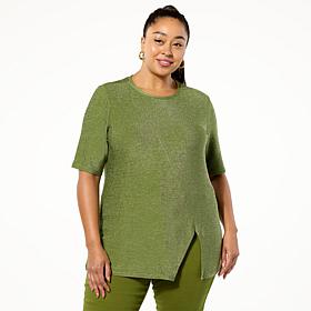 DG2 by Diane Gilman Asymmetric Metallic Knit Top