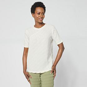 DG2 by Diane Gilman Asymmetric Ruched Stripe Front Yoke Top