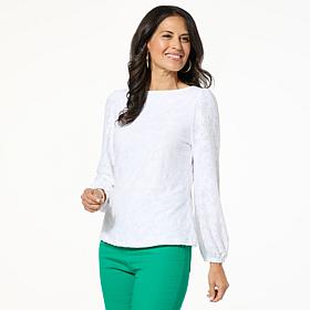 DG2 by Diane Gilman Boat Neck Lantern Sleeve Blouse