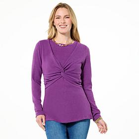 DG2 by Diane Gilman Brushed Knit Twist Front Long-Sleeve Top