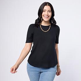 DG2 by Diane Gilman Brushed Sweater Knit Short Puff-Sleeve Top