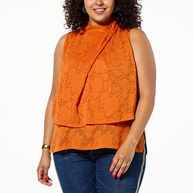 DG2 by Diane Gilman Clipped Jacquard Twist-Neck Easy Tank