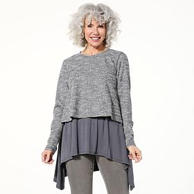 DG2 by Diane Gilman Combo Textured Tweed & Jersey Knit Hi-Low Top