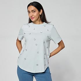 DG2 by Diane Gilman Cotton Jersey 3D Floral Embellished Tee