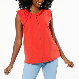 DG2 by Diane Gilman Cotton Jersey Knit Chain Detail Top