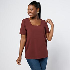 DG2 by Diane Gilman Cotton Jersey Short Sleeve Square Neck Top