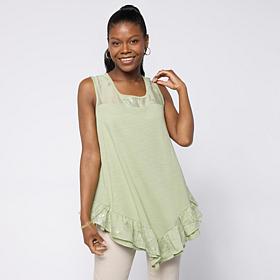 DG2 by Diane Gilman Cotton Modal Slub-Embellished Ruffle Tank Tunic