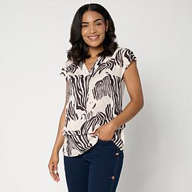 DG2 by Diane Gilman Crepe de Chine V-Neck Cap-Sleeve Easy Top
