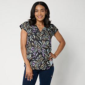 DG2 by Diane Gilman Crepe de Chine V-Neck Cap-Sleeve Easy Top