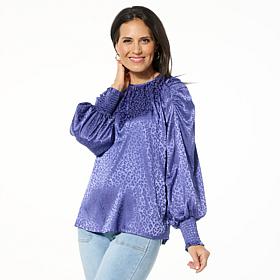 DG2 by Diane Gilman Crew Neck Lantern Sleeve Blouse