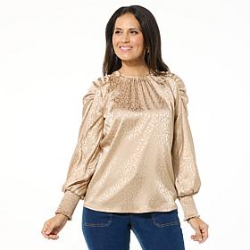 DG2 by Diane Gilman Crew Neck Lantern Sleeve Blouse