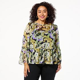 DG2 by Diane Gilman Crinkle Chiffon Bell Sleeve Blouse
