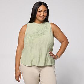 DG2 by Diane Gilman Crinkle Dobby Embroidered Tank