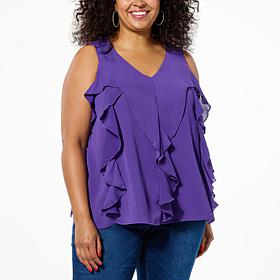 DG2 by Diane Gilman Crinkled Chiffon Ruffled Front Flounce Tank