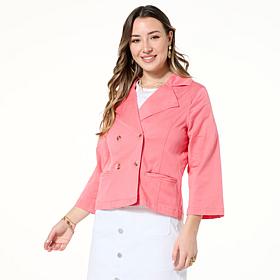 DG2 by Diane Gilman Dream Drape Denim Double-Breasted Jacket