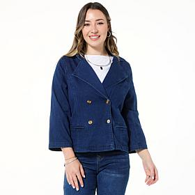 DG2 by Diane Gilman Dream Drape Denim Double-Breasted Jacket