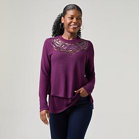 DG2 by Diane Gilman Embellished Bushed Sweater Knit Easy Top
