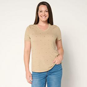 DG2 by Diane Gilman Embellished Crystal Front V-Neck Top