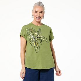 DG2 by Diane Gilman Embellished Hi-Low Hem Knit Tee