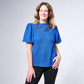 DG2 by
Diane Gilman Embroidered Balloon-Sleeve Brushed Knit Top