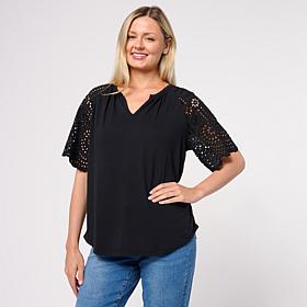 DG2 by
Diane Gilman Embroidered Eyelet Sleeve Mixed Media Tee