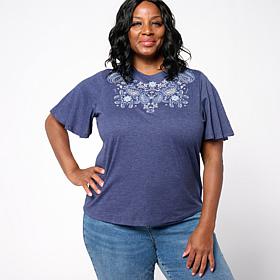 DG2 by Diane Gilman Embroidered Flutter Sleeve Top