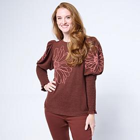 DG2 by Diane Gilman Embroidered Juliette-Sleeve Sweater