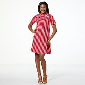 DG2 by Diane Gilman Embroidered Striped Knit Swing Dress