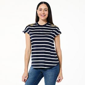 DG2 by Diane Gilman Embroidered Striped Knit Tee